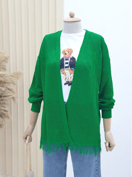Tasseled Short Cardigan  -Green