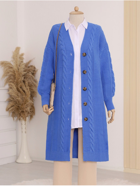 Knitting Pattern Buttoned Cardigan -Dark blue