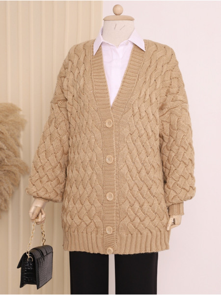 Knitting Pattern Button Down Cardigan -Mink color