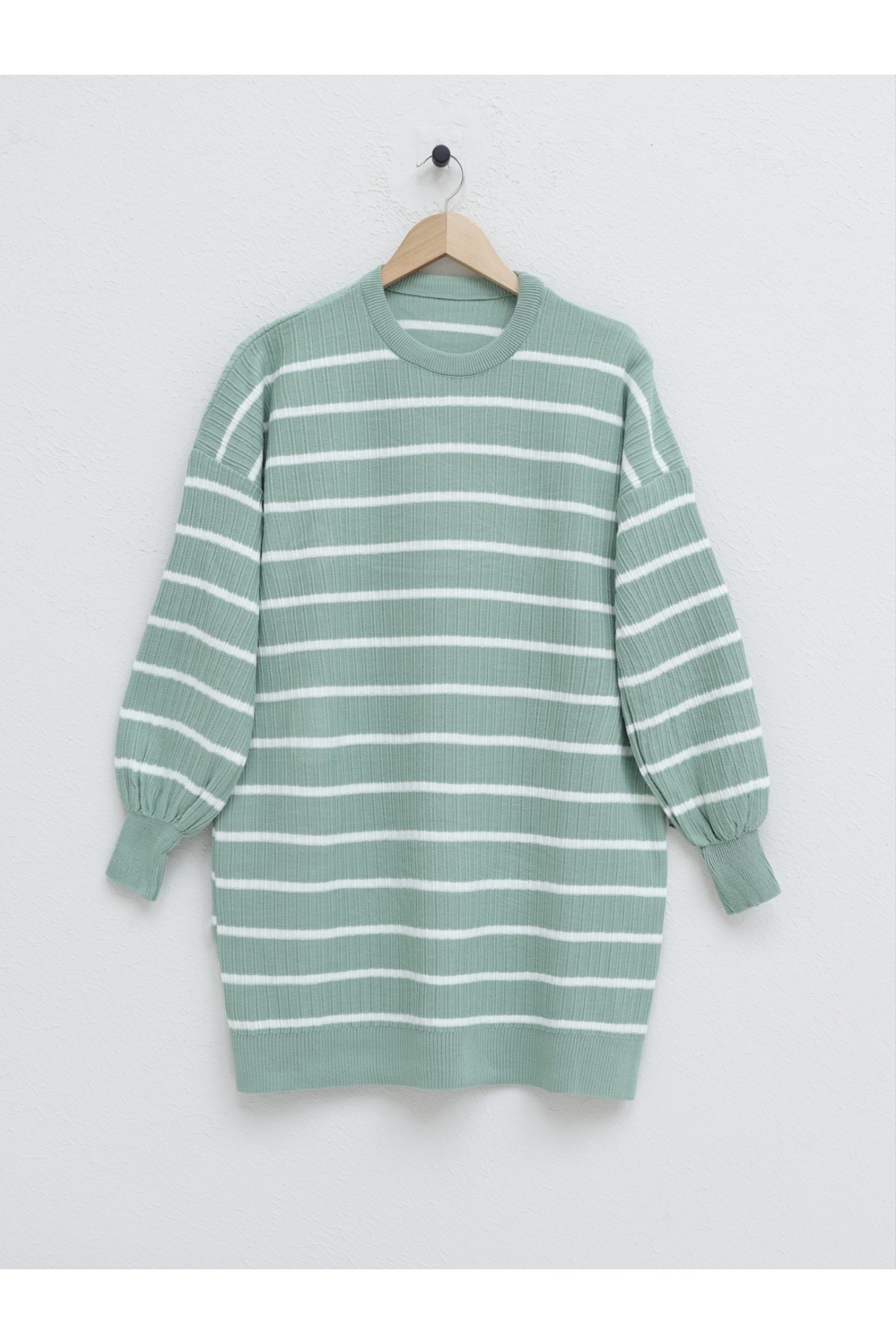 Bisiklet Yaka Fitilli Triko Tunik -Mint