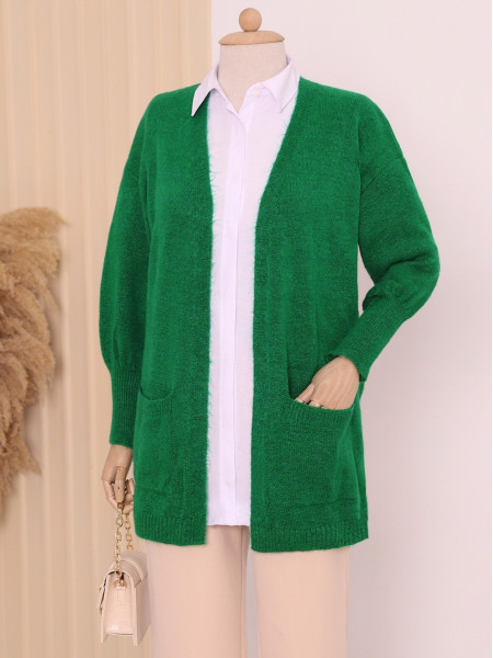Yumoş Double Pocket Knitwear Cardigan -Emerald