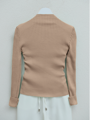 Half-Neck Ribbed Knitwear Sweater -Mink color