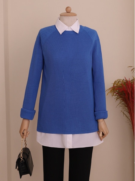 Short Front Sweater   -Blue