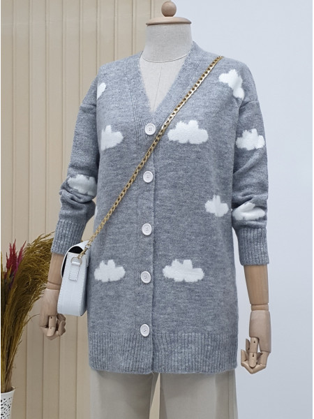 Cloudy Buttoned Cardigan -Grey