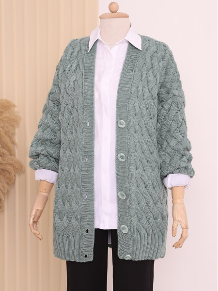 Knitting Pattern Button Down Cardigan -Mint Color