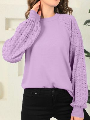 Openwork Sleeves Knitwear Sweater    -Lilac