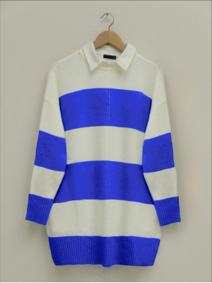 Thick Striped Knitwear Tunic  -Saxe 