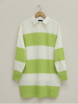 Thick Striped Knitwear Tunic -PISTACHIO GREEN