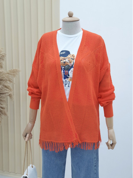 Tasseled Short Cardigan  -Orange
