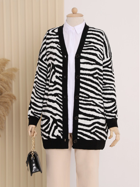 Double Layer Patterned Buttoned Knitwear Cardigan  -White