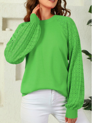 Openwork Sleeves Knitwear Sweater  -SPRING GREEN