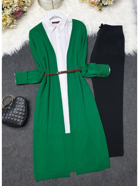  Long Knitwear Cardigan   -Emerald