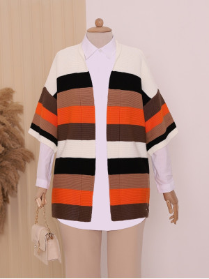 Side Striped Half Sleeve Knitwear Cardigan -Mink color