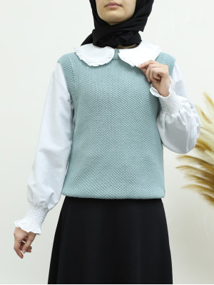 Solid Brass Knitted Crew Neck Sweater -Mint Color