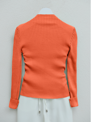 Half-Neck Ribbed Knitwear Sweater -Orange