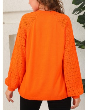 Openwork Sleeves Knitwear Sweater -Orange