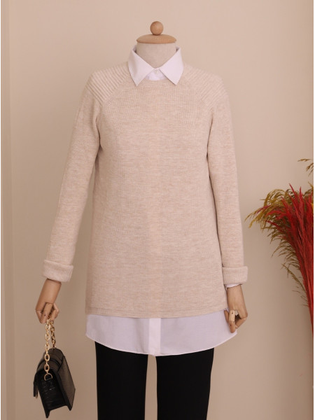 Short Front Sweater   -Stone