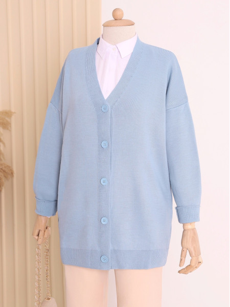 Double Buttoned Knitwear Cardigan -Blue