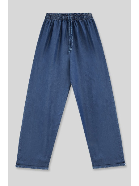 Wide Leg Tasseled Jeans -İndigo