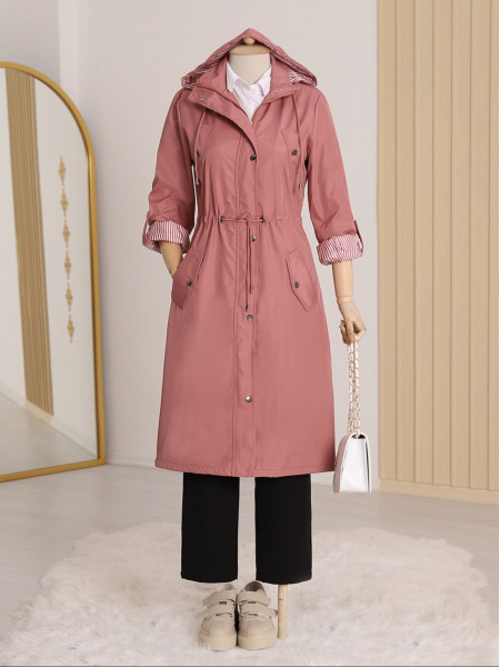 Striped Trench Coat     -Dried rose