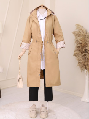 Striped Trench Coat -Mink color