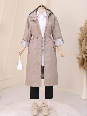 Striped Trench Coat -Grey