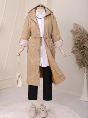 Striped Trench Coat -Stone
