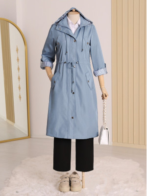 Striped Trench Coat    -Blue