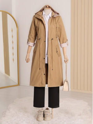 Striped Trench Coat     -Mink color