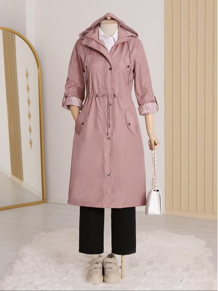 Striped Trench Coat  -Pink