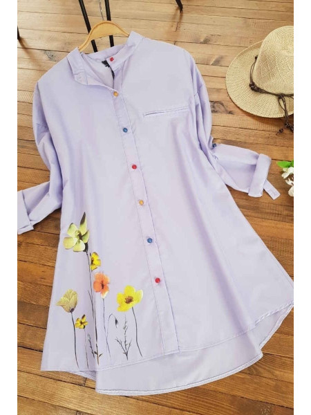 Rose Printed Judge Collar Shirt  -Lilac