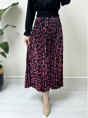 Digital Printed Pleated Skirt  -Fuchsia