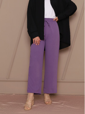 Elastic Waist Lace Detail Ayrobin Trousers  -Lilac