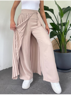 Pleated Skirted Trousers - Beige