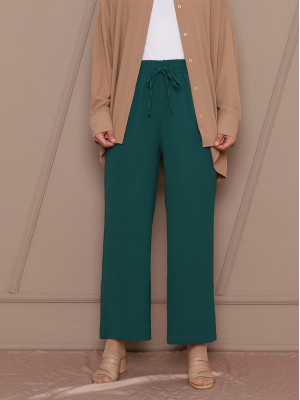 Elastic Waist Lace Detail Ayrobin Trousers -Emerald