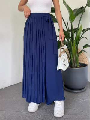 Pleated Skirted Trousers -Navy blue