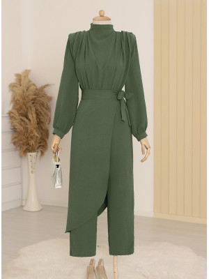 Skirt Detailed Waisted Ayrobin Jumpsuit  -Green