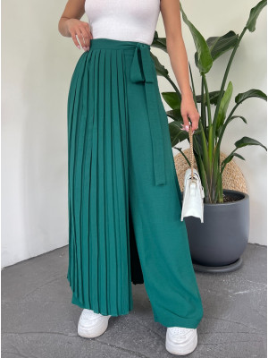 Pleated Skirted Trousers -Emerald
