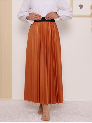 Elastic Waist Pleated Skirt -Cinnamon