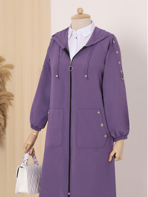 Shoulder Button Detailed Hooded Cap -Lilac