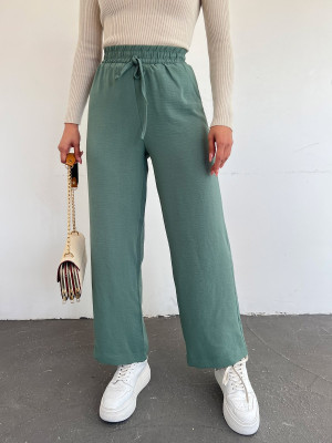 Elastic Waist Lace Detail Ayrobin Trousers -Mint Color