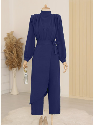 Skirt Detailed Waisted Ayrobin Jumpsuit  -Navy blue