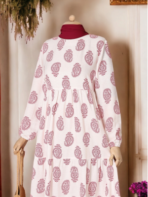 Pieced Elastic Sleeve Linen Dress -Fuchsia