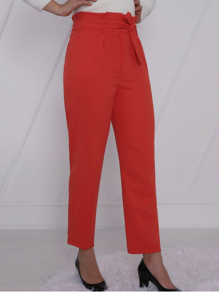  Pleated Waist Belt Trousers -Garnet Color