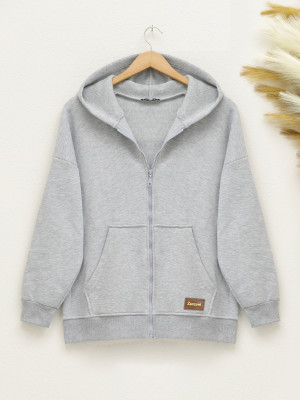 Coat of Arms Zippered Hooded Sweat -Grey