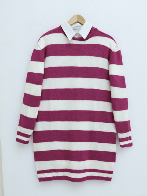 Side Striped Soft Winter Knitwear Tunic -Fuchsia