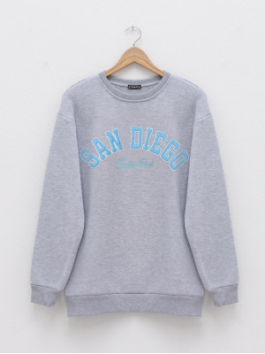 3 Thread Sweat with Text Embroidery -Grey