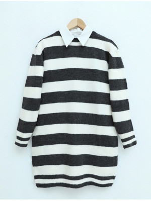 Side Striped Soft Winter Knitwear Tunic   -Smoked 