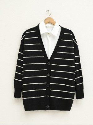 Buttoned Loose Knitwear Cardigan -Black