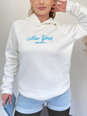 Front Embroidered Hooded Sweat -White